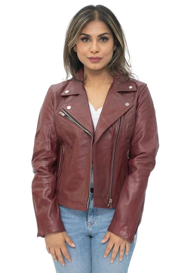 Infinity Leather Womens Leather Classic Biker Brando Jacket-Baku