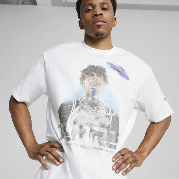 Puma Mens LaMelo Ball UFO Metallic Relaxed Fit T-Shirt - Puma White - 