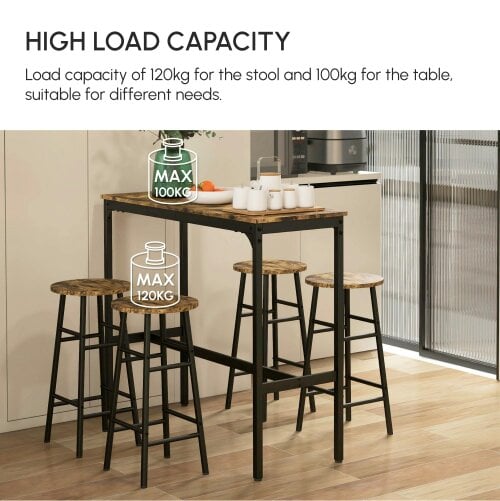Wyld Haus Tonayo Wooden Rustic Brown 5 Piece Industrial Bar Table And Stool Set