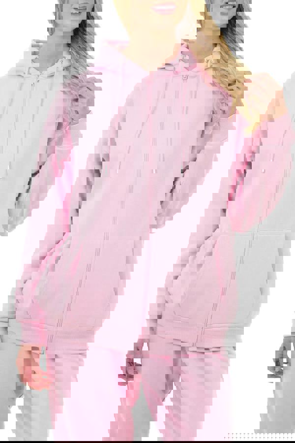 Smart Living Basic Womens Oversized Zip Through Hoodie - Pink