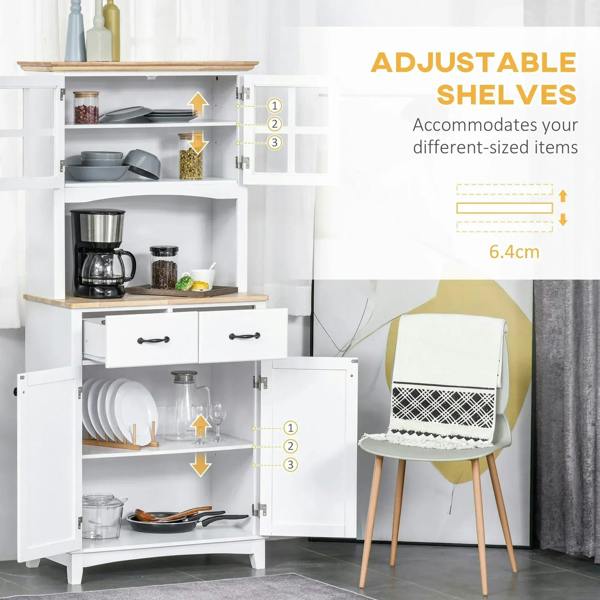 White cupboard cabinet with adjustable interior shelves and open double-door storage