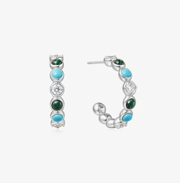Ania Haie Chill Voyager Sterling Silver Multi Stone Beaded Hoop Earrings E063-08H