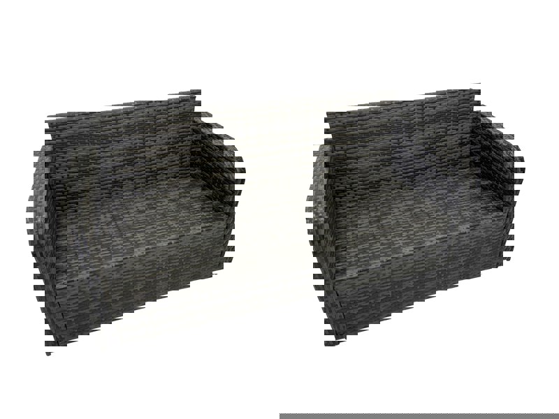 Fimous Rattan Garden Outdoor Furniture Set 3 Seater Sofa Square Coffee Table Set with Big Stool Side Table Dark Grey Mixed