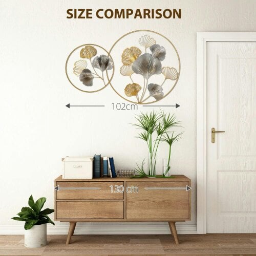 Bobobiy Large Metal Wall Art, Horizontal or Vertical Metal Hanging Decoration Entryway, Gold Silver