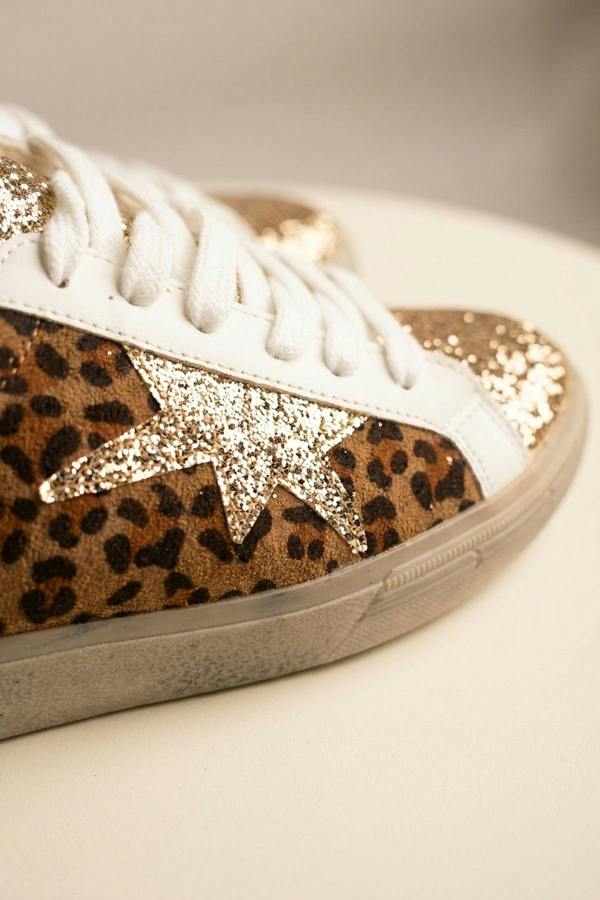 Tatum Glitter Star Detail Lace Up Trainers - Leopard
