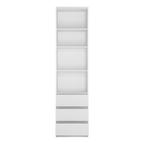 Wyld Haus Hemingway White Wooden Tall Narrow 3 Drawer Bookcase