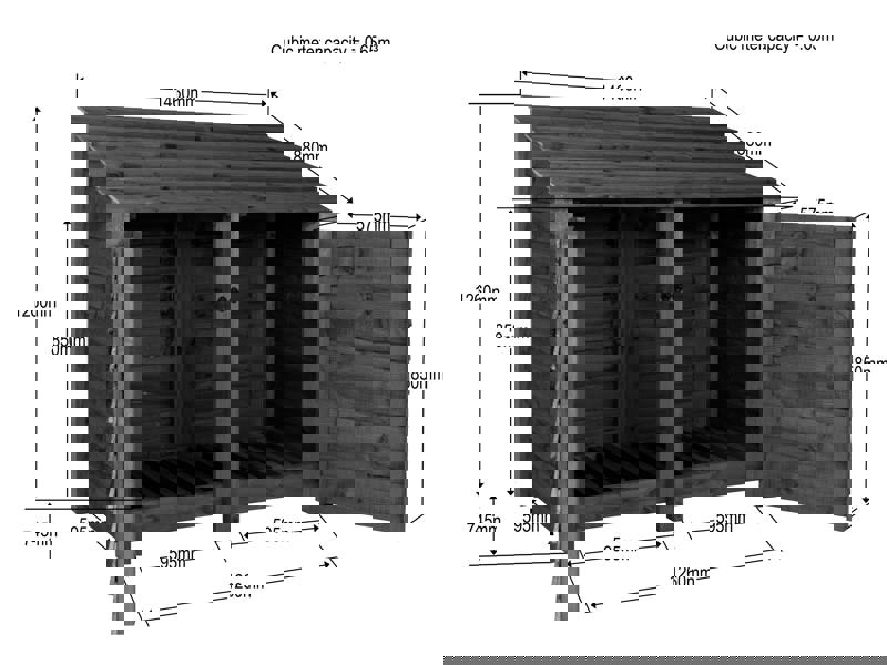 Arbor Garden Solutions Slatted Wooden Log Store with Door W-146cm, H-126cm or 180cm, D-88cm