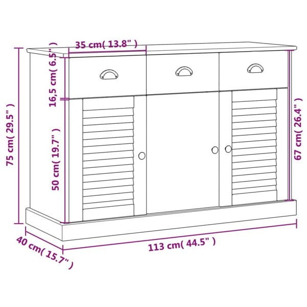 Berkfield Sideboard with Drawers VIGO 113x40x75 cm Solid Wood Pine