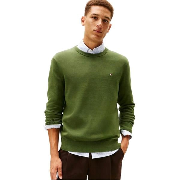 Tommy Hilfiger Mens Cotton Crew Neck Jumper - Mountain Green - 