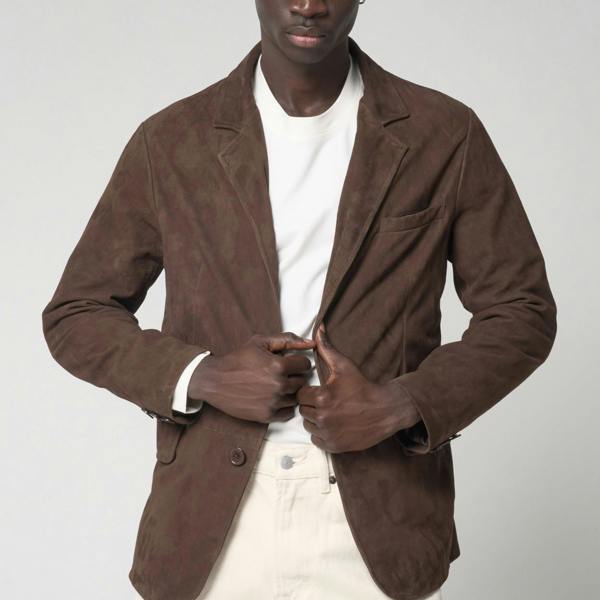 Barneys Originals Men's Real Suede Blazer Jacket in Brown
