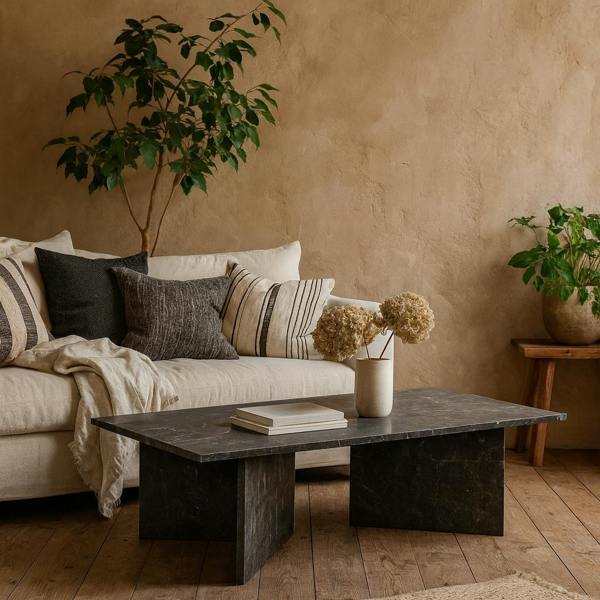 Wyld Haus Singapore Brown Marble Modern Rectangular Coffee Table
