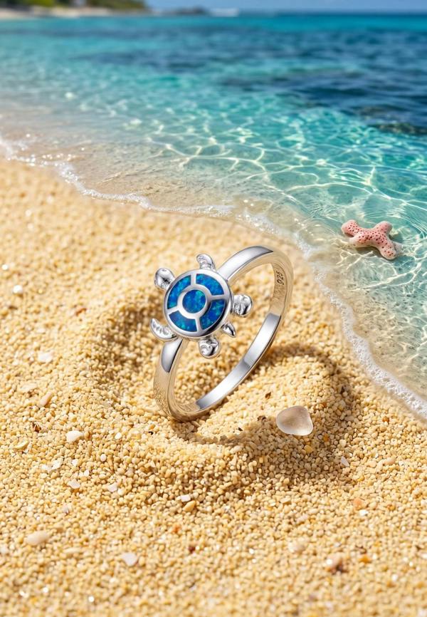 Latelita Turtle Blue Opalite Ring Silver