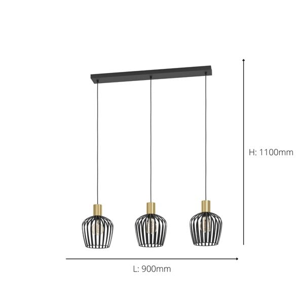 EGLO Empoli Black & Brushed Brass 3 Pendant Light WBS
