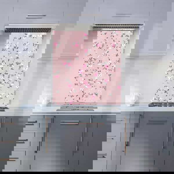 Warren Reed - Designer Pretty Pink Flower Pattern Kitchen Splashback
