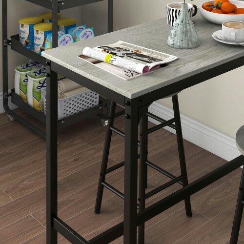 Wyld Haus Dirive Wooden Grey 3 Piece Industrial Bar Table And Stool Set