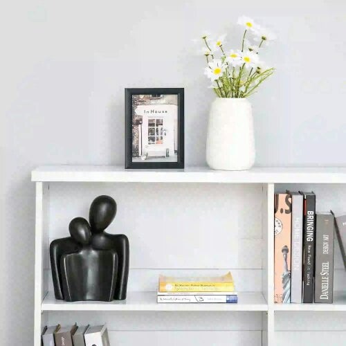 Bobobiy Wooden Cube Bookcase, 2 Tier Open Storage Shelving Unit with 4 Compartments, 118 x 29 x 76cm, White