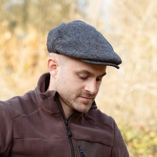 Heather Hats & Accessories Genuine Harris Tweed Wool Flat Cap, Satin Lining, Outdoor Wear, Granite