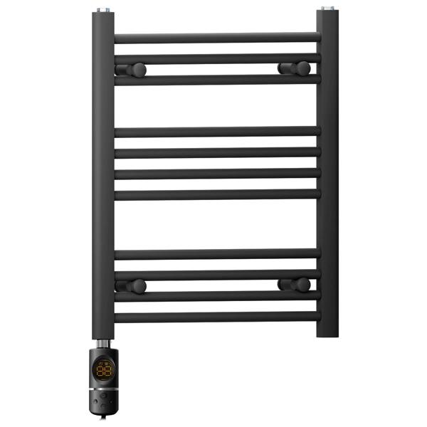 MYHOMEWARE 600 x 600 mm Matt Black Electric Bathroom Towel Rail Radiator Heater With AF Thermostatic Electric Element Pre-Filled