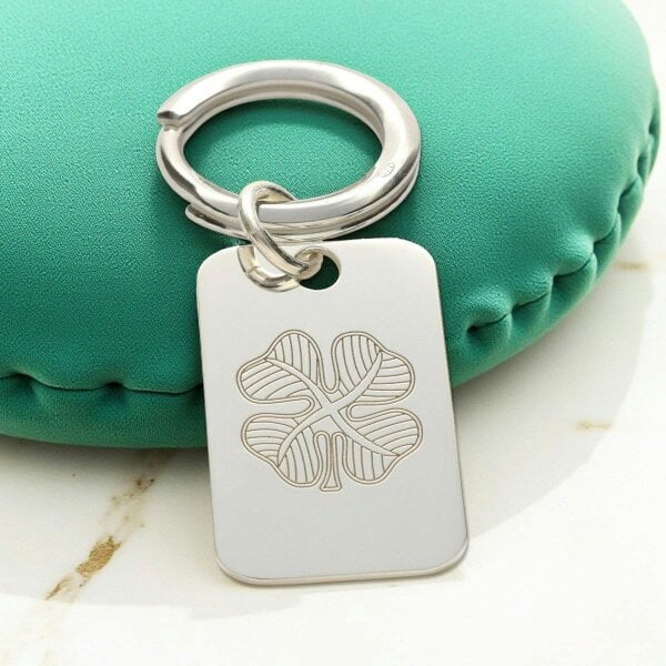 Christopher James of London Sterling Silver Four Leaf Clover Keyring With Optional Engraving