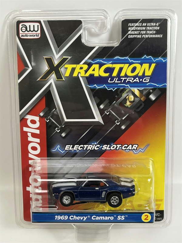 Auto World Slot Cars 1969 Chevy Camaro SS Blue HO Scale Slot Car X Traction Auto World SC373-2