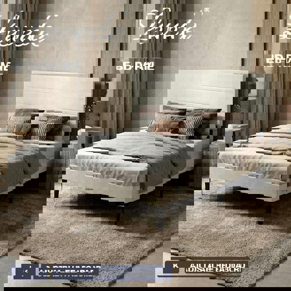 Levede King Bed Frame Upholstered Headboard Platform Velvet Foam White Fabric