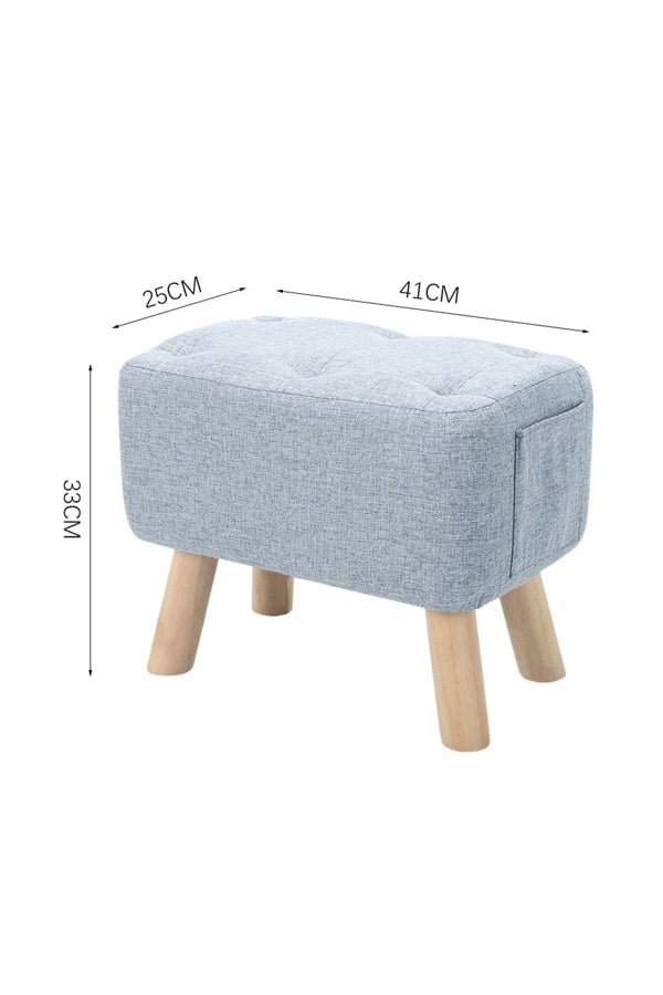Living and Home Light Blue Linen Fabric Footstool Pouffe Ottoman with Pocket