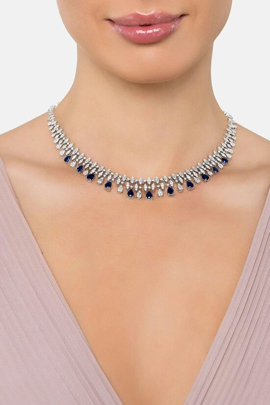 Latelita Duchess Sapphire Statement Necklace Silver