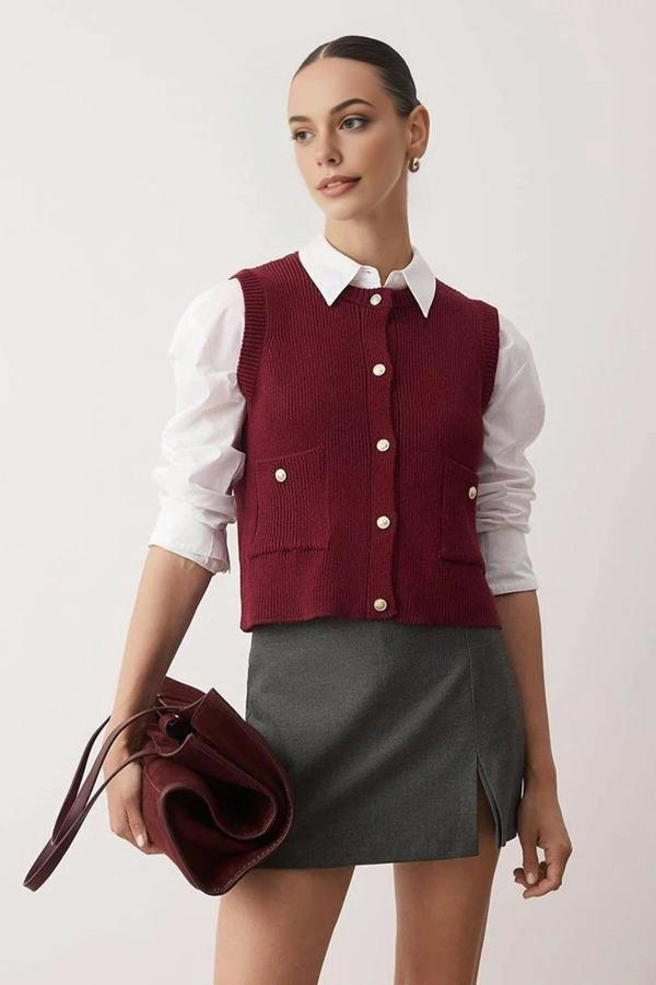 WOVCOR Cotton Blend Crop Vest