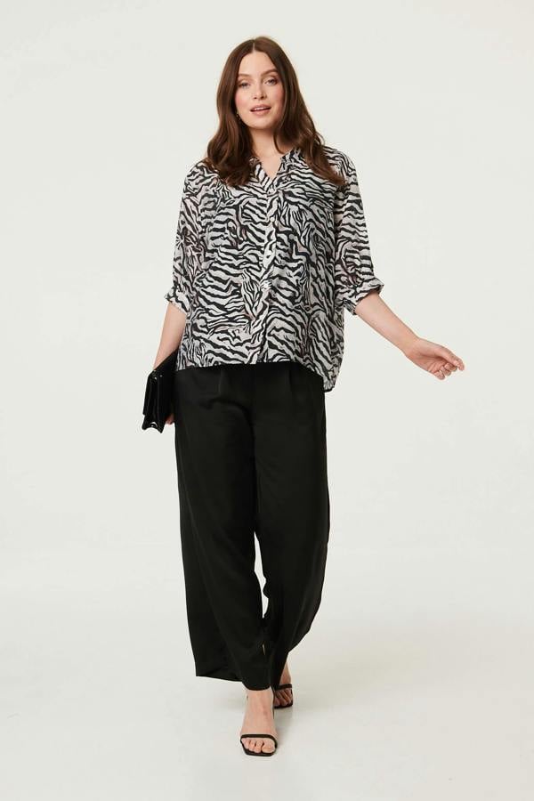 Black | Zebra Print Button Detail Relaxed Shirt
