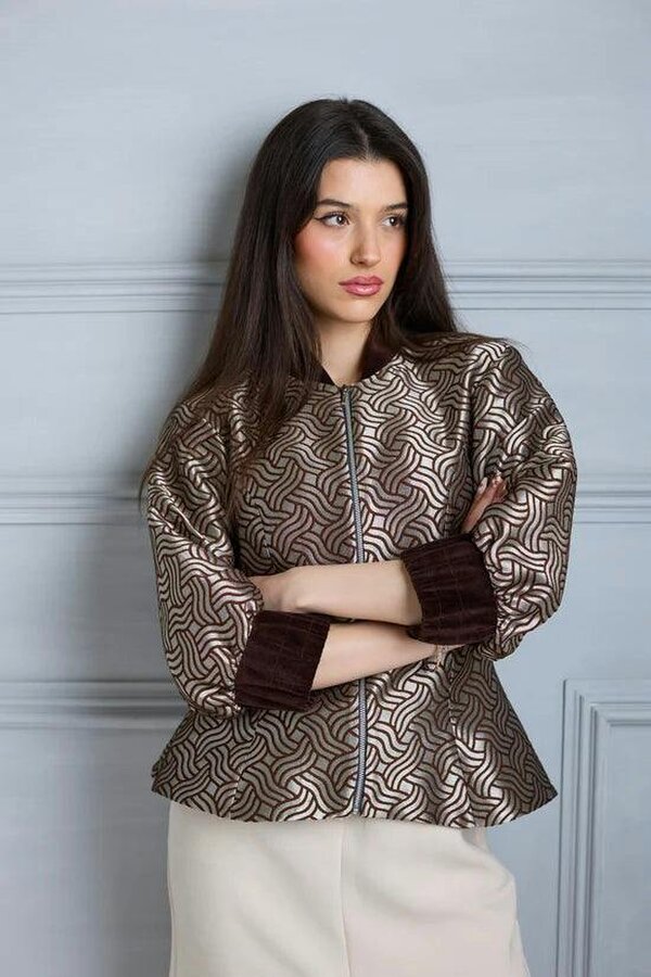 Lioness by TF Dazzle Chocolate Shimmery Fitted Jacket Blouse