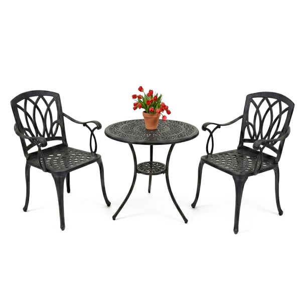 Centurion Supports POSITANO Garden and Patio Table and 2 Chairs Cast Aluminium Bistro Set - Black