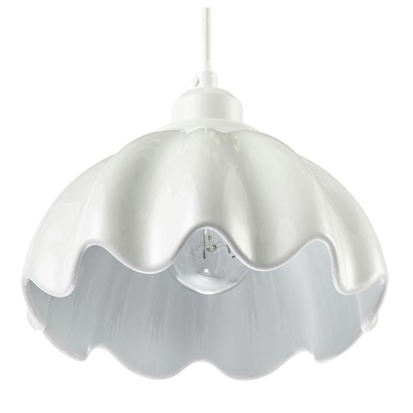 Opal White Gloss Ceramic Pendant Light Shade with Rippled Scallop Edge Image 5