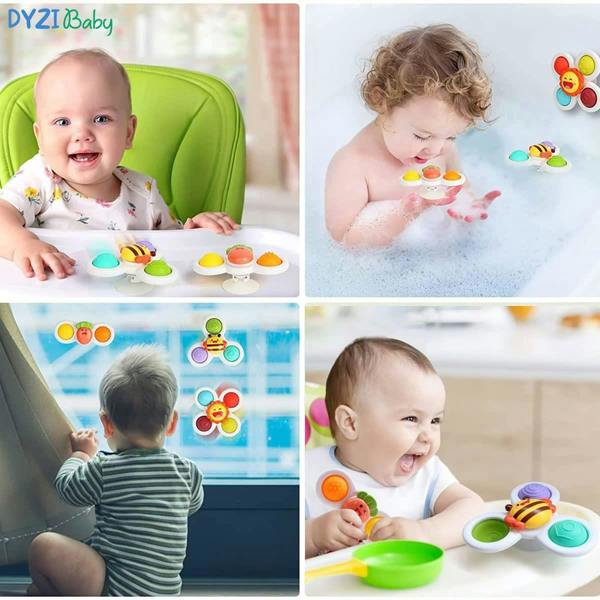 Dyzi Suction Cup Fidget Spinner - Sensory Bath Toy Kids Pack of 3
