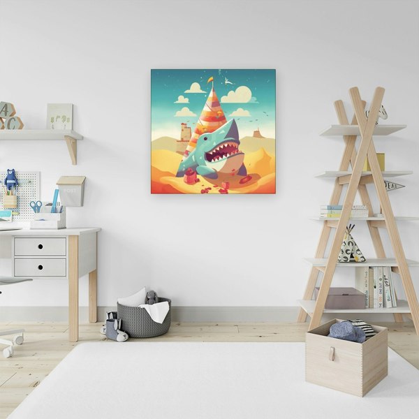 Warren Reed Shark On A Beach Holiday Canvas