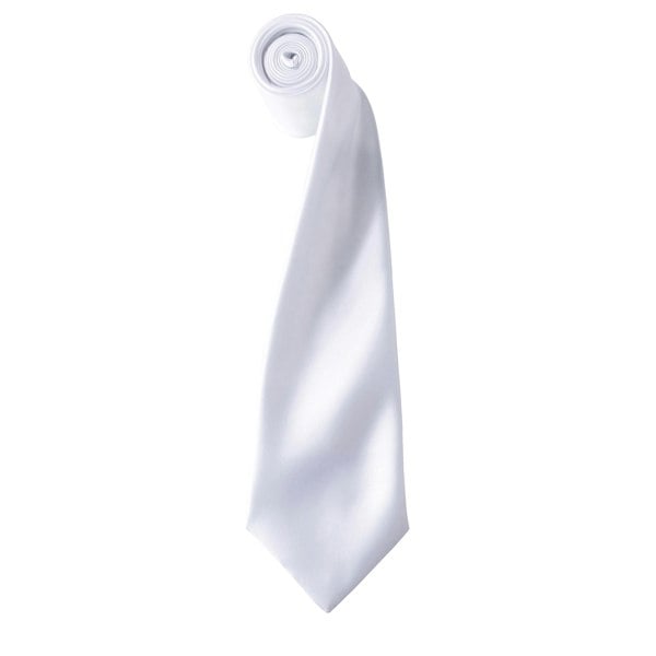Premier Mens Plain Satin Tie (Narrow Blade) - White