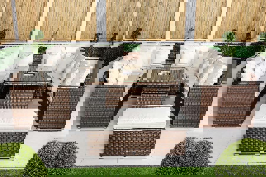 Giardino Havana 8 Seat Modular Sofa Rattan Garden Furniture Set Outdoor Height Adjustable Drinks Cooler Coffee Table, Bench