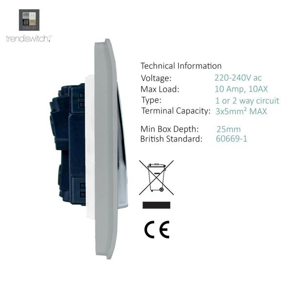 Trendi Switch 3 Gang 1 or 2 way Rocker Light Switch in Platinum Silver