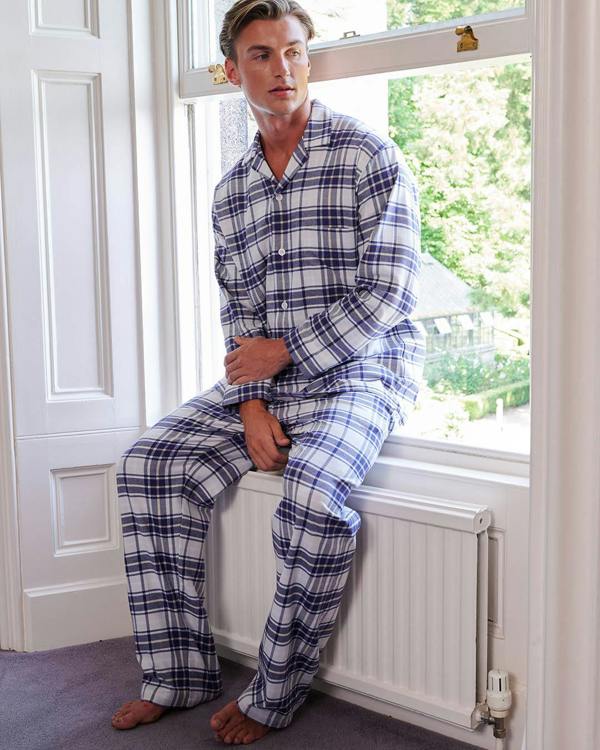 British Boxers Men's Brushed Cotton Pyjama Set – Bute Blue Tartan