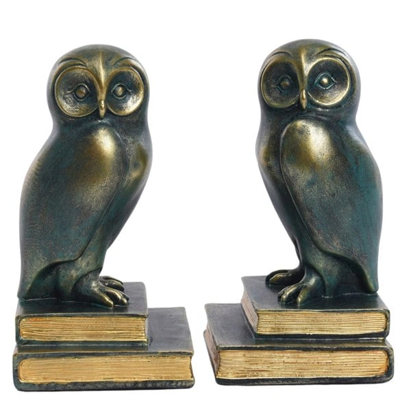 Maison des Cadeaux Green Bird Owl Rustic Bookend Set Retro Home Office Adult Kids