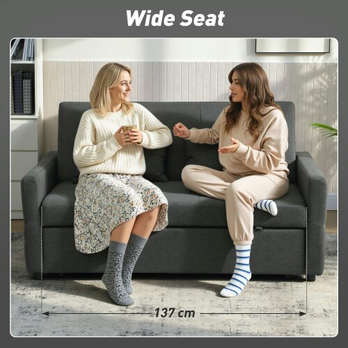 Wyld Haus Lula Dark Grey Fabric Upholstered 3 Way Convertible 2 Seater Sofa Bed