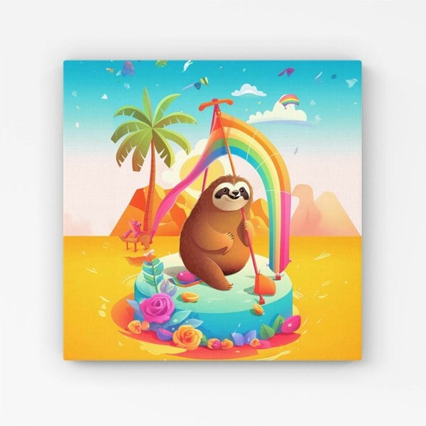 Warren Reed Sloth On A Beach Holiday Canvas