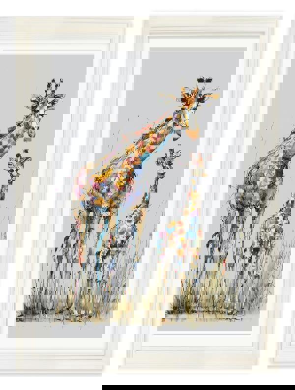 Exceptional Art Family of Giraffes Cosy Sketch - Cream Hurstwood frame