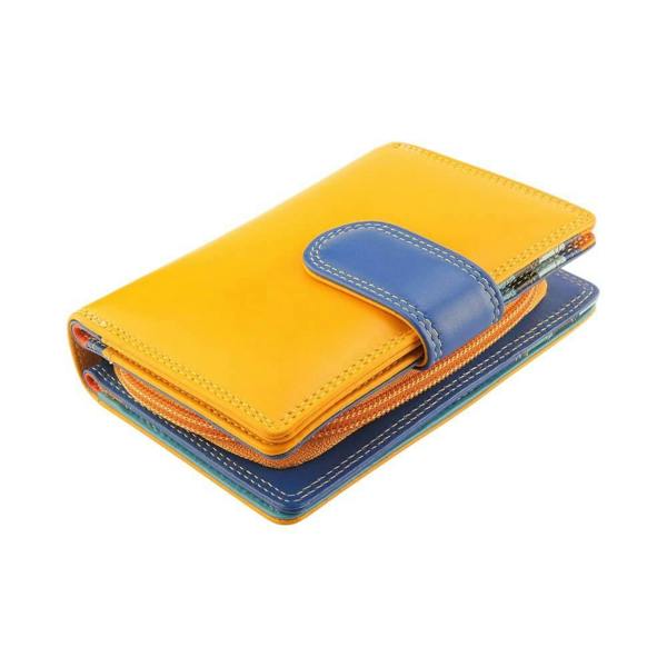 Yellow and blue wallet on a white background