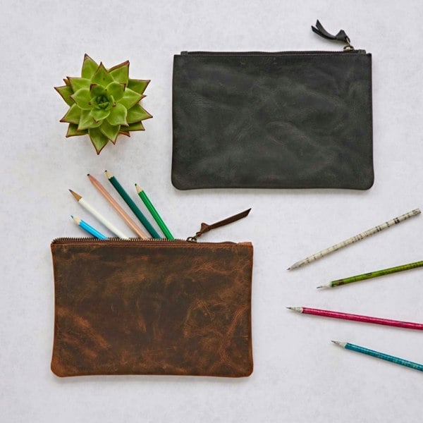 Paper High Buffalo Leather Zipped Pouch