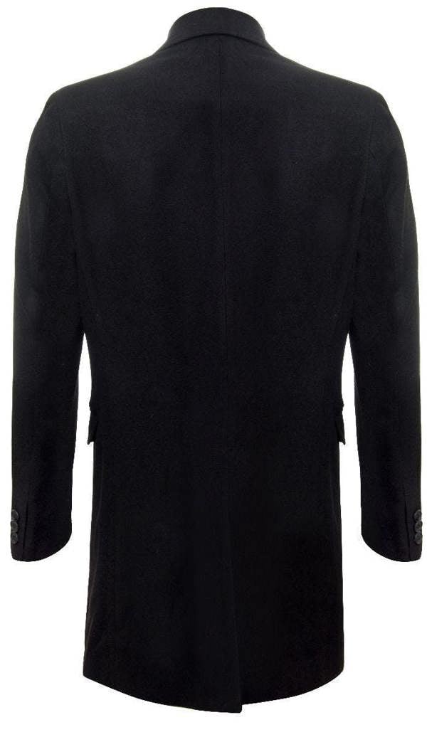 TruClothing Men's Long Black Wool Slim Fit Overcoat