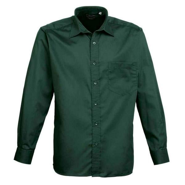 Premier Mens Poplin Long-Sleeved Shirt - Bottle Green