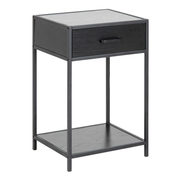 Wyld Haus El Paso Black Bedside Table 1 Drawer Bottom Shelf