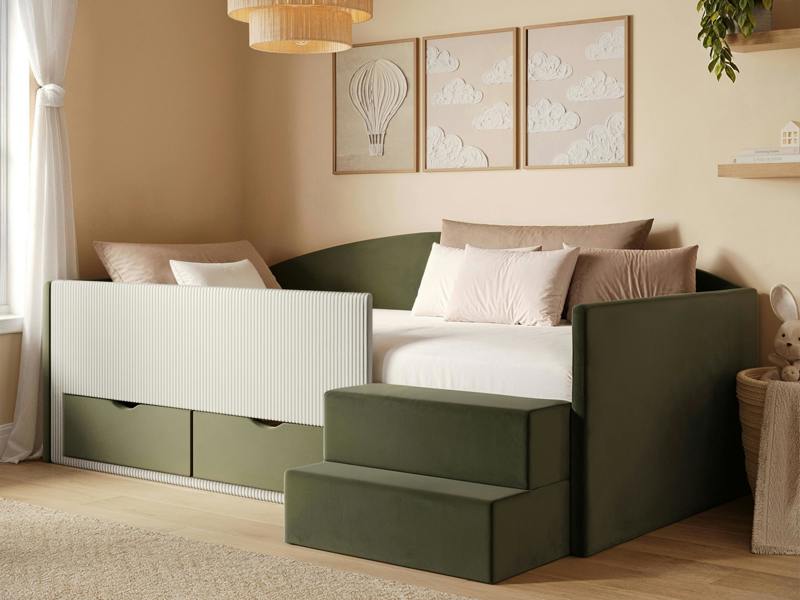 Elisa Velvet Storage Low Sleeper Bed with Beige Cord