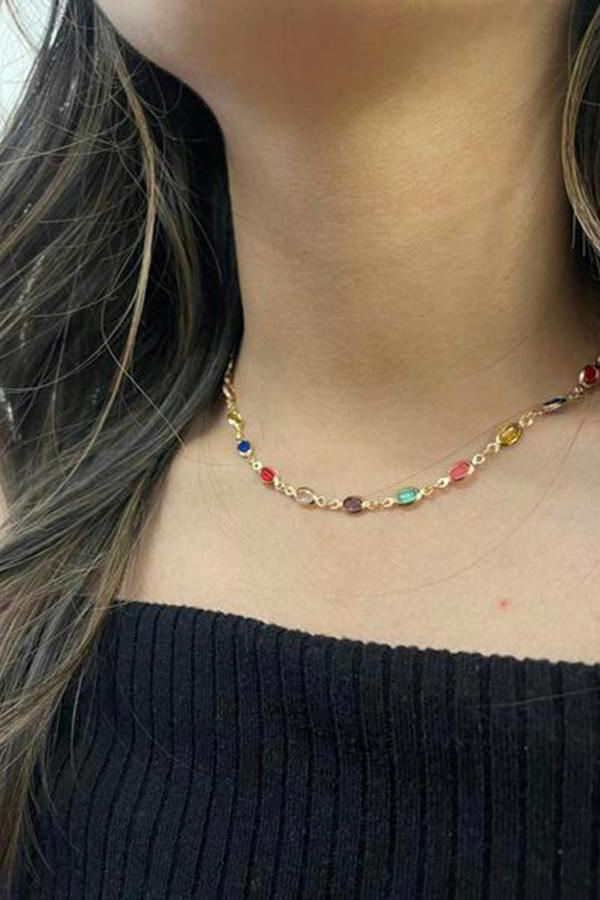 SVNX Multicolour Oval Necklace & Bracelet Set