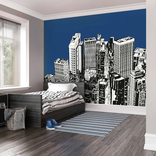 Origin Murals Urban City Skyscrapers Wall Mural - Blue